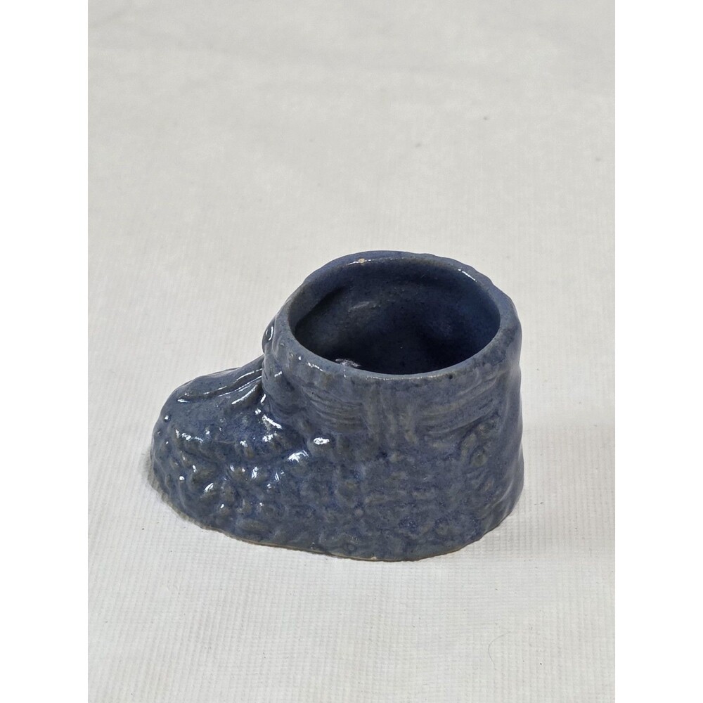 Small Blue Ceramic Baby Shoe Textured 2 3/4" x 1 1/2"